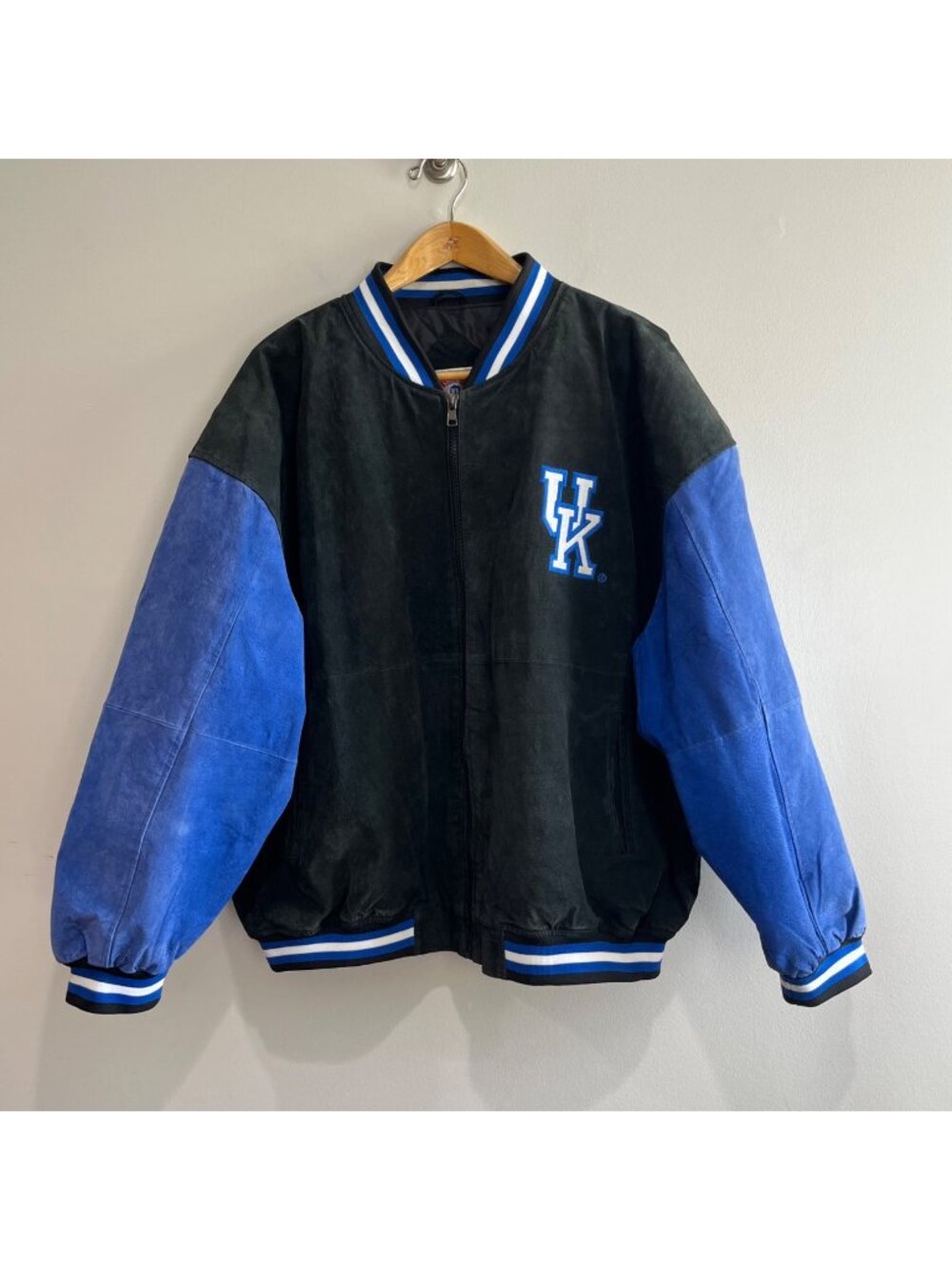 University of Kentucky Suede Jacket Mens XXL Blue Black Embroidered 90s *Read